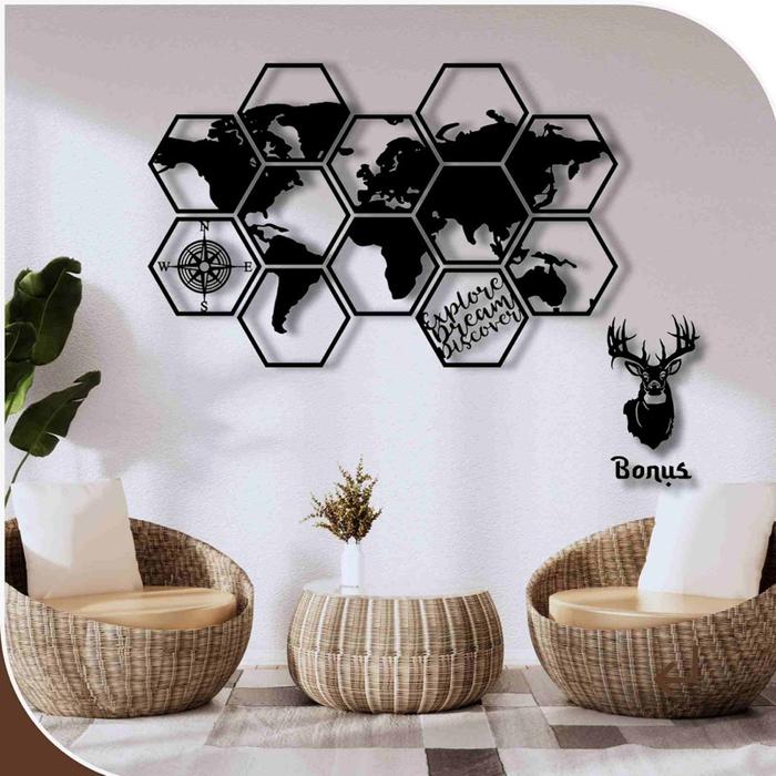 Jual K7 Kreasi Kayu 3D Hexagonal MAPS Dekorasi dinding /Peta dunia ...