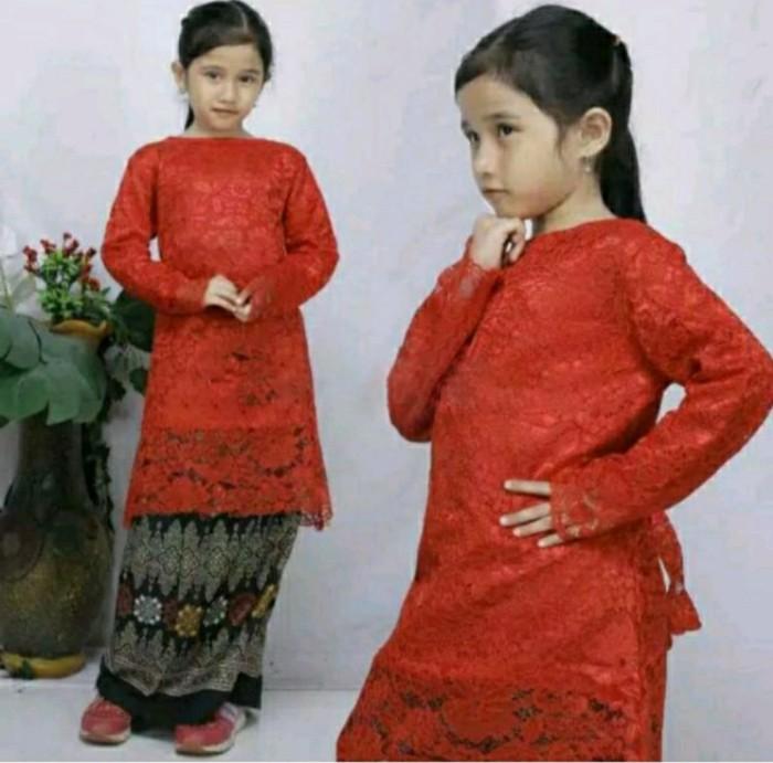 Gambar D62 setelan baju adat kebaya tunik anak perempuan brukat muslim hijab - Merah, M dari Sundayymall undefined Tokopedia