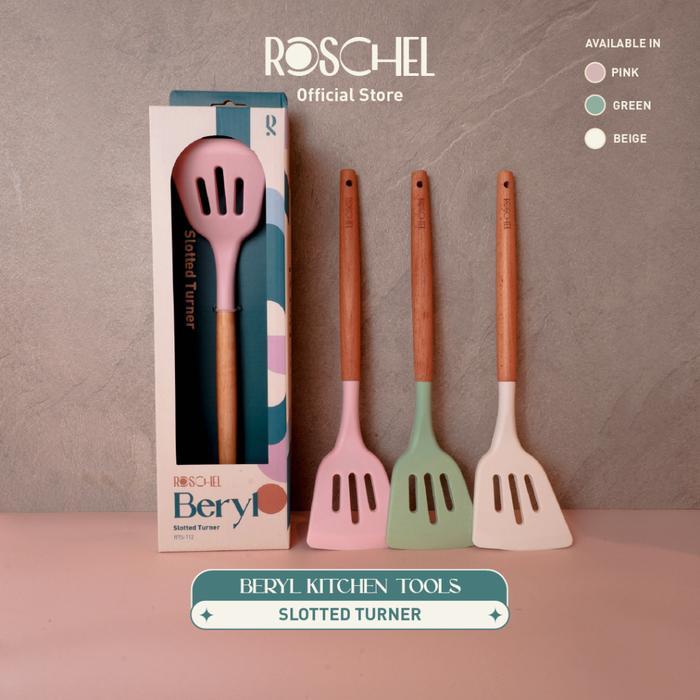 Gambar Ong Houseware - Roschel Peralatan Masak Spatula Sodet Food TOng Sillicone Beryl RTS110 - RTS112 Sloted, Hijau dari ONG HOUSEWARE undefined Tokopedia