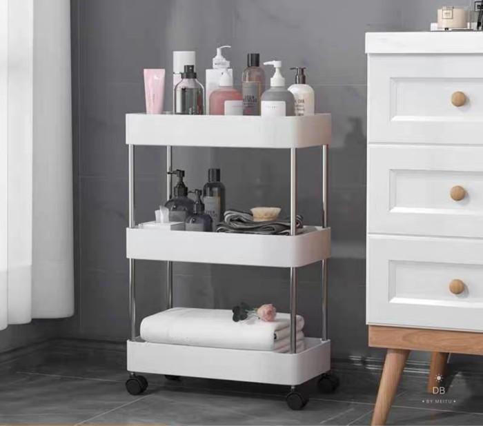 Gambar Rak Troli Roda Multifungsi Rak Dorong Tingkat Praktis Rak bumbu Dapur - Putih, 3 tingkat dari Jasa Impot China undefined Tokopedia