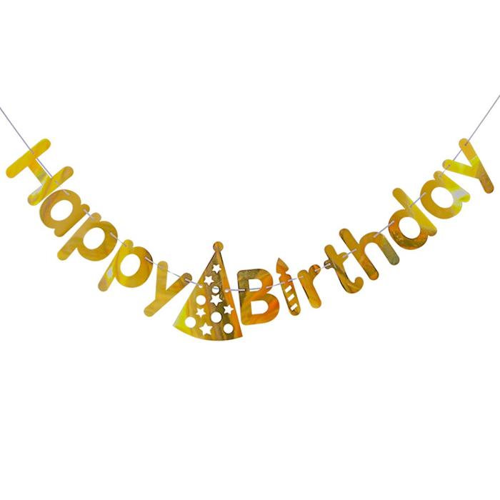 Gambar 1 Set Banner Happy Birthday Motif Topi Flag Bendara Ulang Tahun - Gold dari DEPARCEL RIBBON Kota Malang Tokopedia
