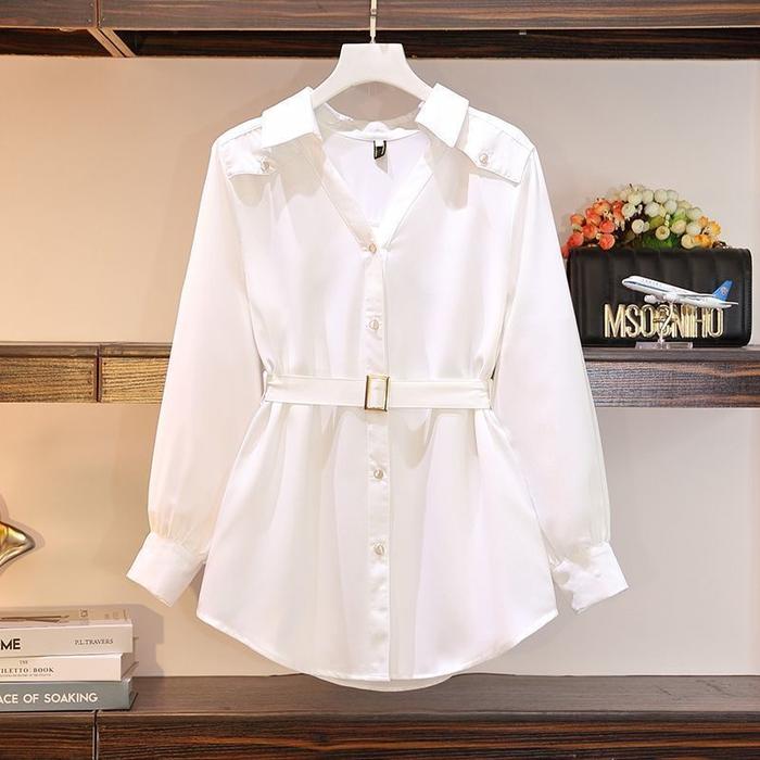 Gambar KEMEJA LENGAN PANJANG / REVA LONG SLEEVE / KEMEJA WANITA / KEMEJA KORE - WHITE, M dari dressupp undefined Tokopedia