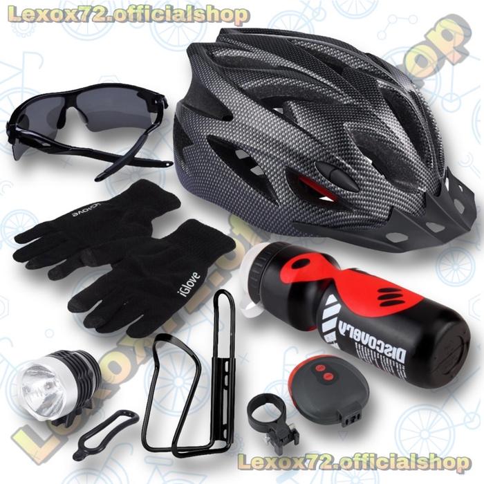 Gambar Helem Sepeda Paket Helm Sepeda Gunung Mtb Roadbike + Aksesoris Sepeda - Paket Carbon dari SAE djaya undefined Tokopedia