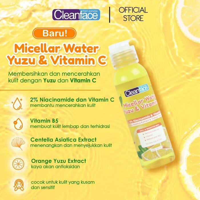 Gambar Cleanface Micellar Water Yuzu & Vitamin C 100 ml / Pembersih Wajah - 100ml dari Purbasari Indonesia undefined Tokopedia