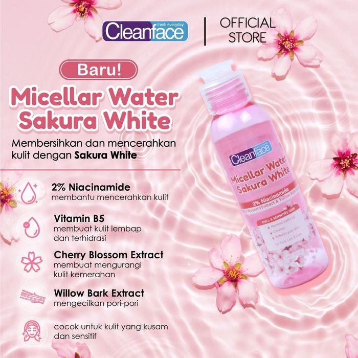 Gambar Cleanface Micellar Water Sakura White 100 ml / Pembersih Wajah - 100ml dari Purbasari Indonesia undefined Tokopedia