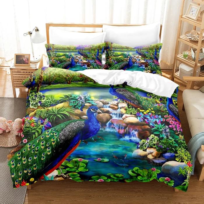 Gambar DJ 3D Colorful Peacock Feather Bedding Set Winter Solstice Larg dari Delphi Joy undefined Tokopedia