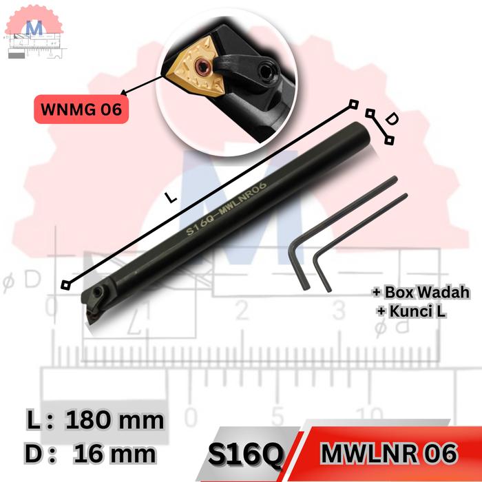 Gambar Holder Bubut Boring S16 S20 S25 S32 MWLNR Stang Dalam Insert WNMG - S16QMWLNR06 dari Machining Solution undefined Tokopedia