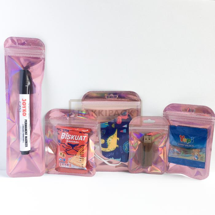 Gambar Plastik ziplock hologram pink ujung lengkung bungkus permen aksesoris - 8,5x13cm dari Shopetvee_material Kota Semarang Tokopedia