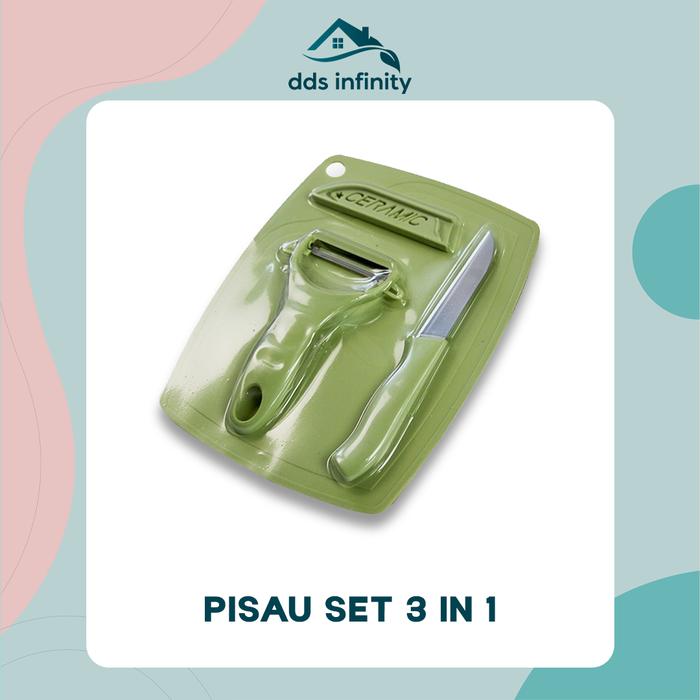 Gambar Set Pisau Talenan 3 in 1 Pisau Dapur Talenan dan Pengupas - Hijau dari DDSINFINITY undefined Tokopedia