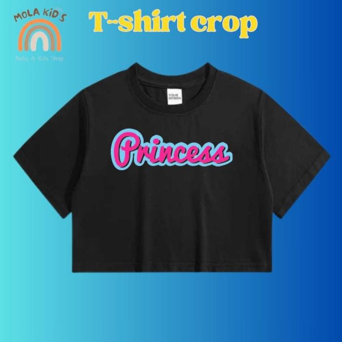 MOLAKIDS, T-SHIRT CROP TOP PRINCESS ANAK PEREMPUAN USIA 2-12 TAHUN  HITAM-KS PRINCESS, S