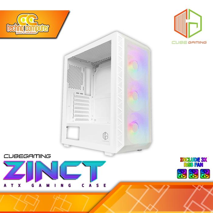 Gambar CASING CUBE GAMING ZINCT - ATX Tempered Case (Free 3x RGB Fan) - Putih dari Techno Computer Bali undefined Tokopedia