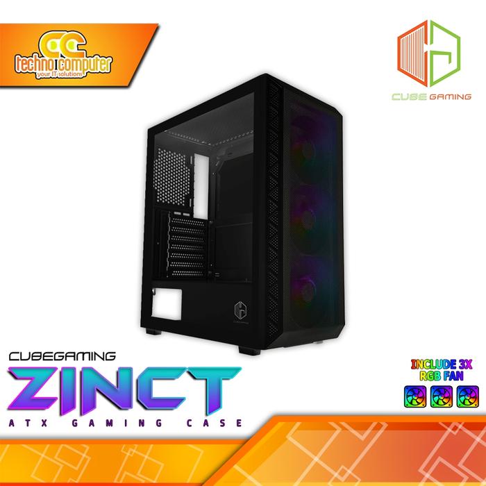 Gambar CASING CUBE GAMING ZINCT - ATX Tempered Case (Free 3x RGB Fan) - Hitam dari Techno Computer Bali undefined Tokopedia