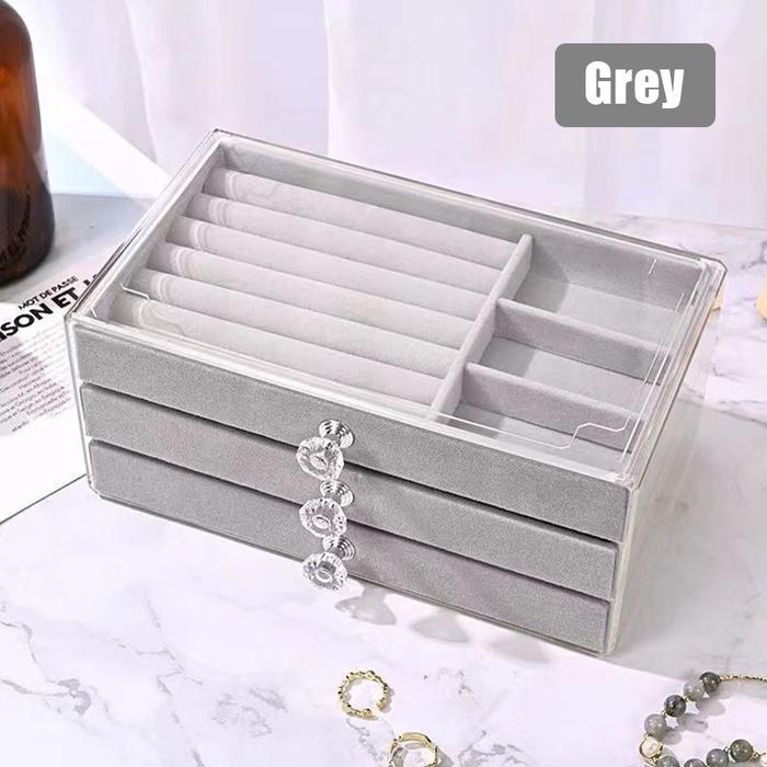 Gambar Rak Perhiasan 3 Laci Jewelry Box Organizer - Abu-abu dari Soya Global undefined Tokopedia