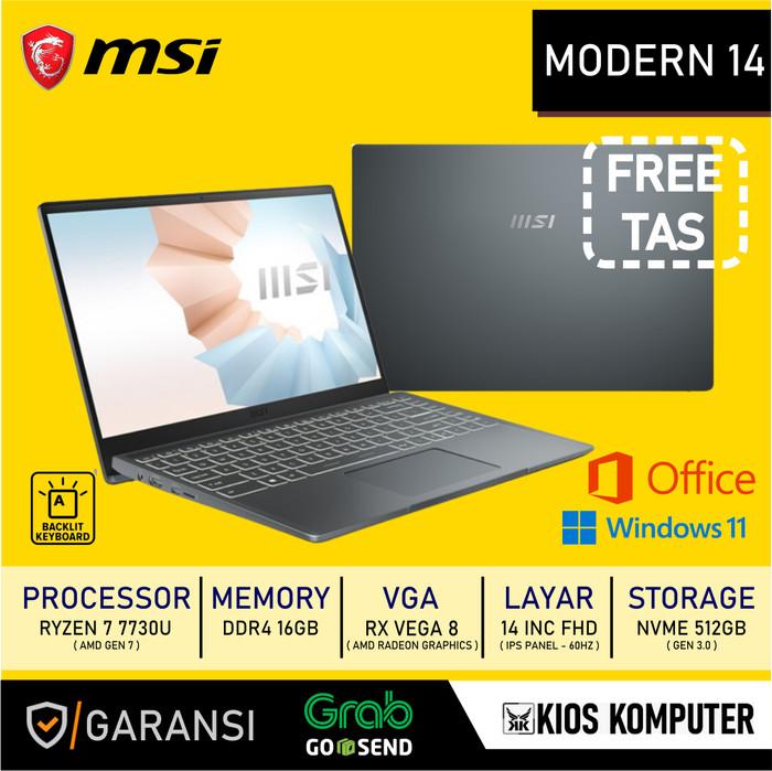 Gambar MSI MODERN 14 RYZEN 7 7730U 16GB/512GB RX VEGA 8 14INC FHD IPS W11 OHS - STANDARD dari KIOS LAPTOP & GADGET undefined Tokopedia