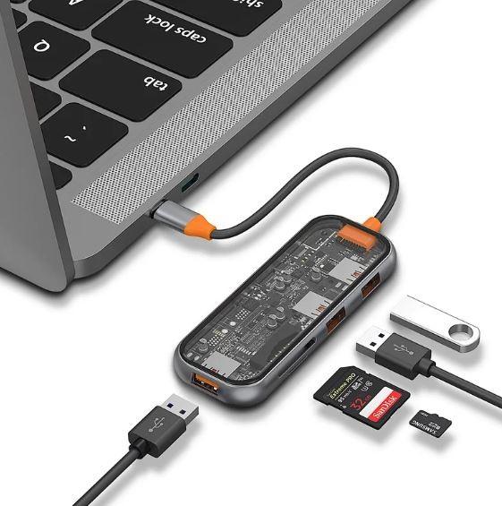Gambar Adapter Dongel USB Type C Hub to USB 3.0 Card Reader WiWU Transparan - Cyber 5in1 dari New RC Gadget undefined Tokopedia