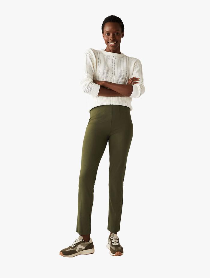 Gambar M&S - Celana - Jersey Slim Fit Ankle Grazer Trousers - Dark Khaki, REG - Dark Khaki, UK 8/REG dari MARKS&SPENCER undefined Tokopedia