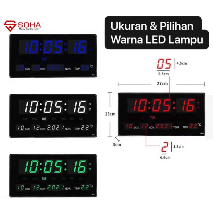 Gambar Jam Digital LED Besar Bisa di Dinding / Meja Fitur Jam Hari Tanggal - 2613, LED Hijau dari rajakara undefined Tokopedia
