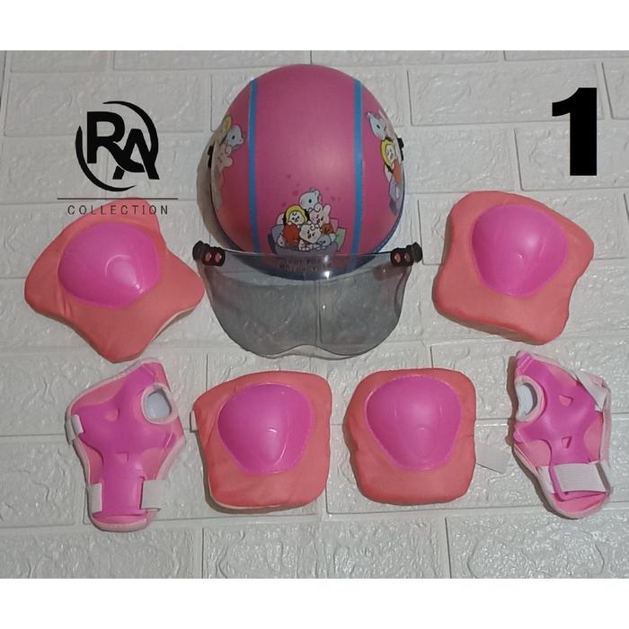 Gambar Helm + Dekker Anak Pelindung Lutut Kaki Sikut Tangan Paket Hemat Murah - BT21+DekerPink dari Alxpro1 undefined Tokopedia