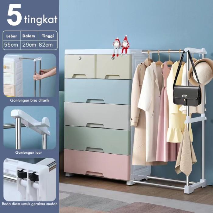 Gambar Plus One – Lemari Pakaian Susun/Gantungan Teleskopik Jumbo – 1293 - 5 Tingkat dari Plus OneID undefined Tokopedia