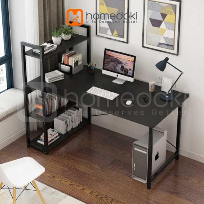 Gambar Meja Desktop/Meja Kantor/Meja Kerja/Meja Komputer/Meja Belajar/Meja PC - Hitam dari Homedoki Office Furniture undefined Tokopedia