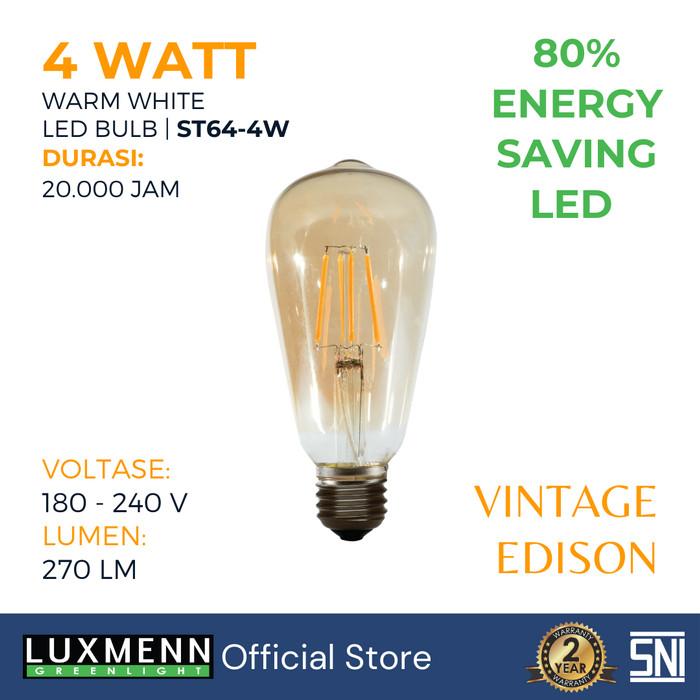 Jual Bohlam Edison Luxmenn LED, Seri ST64, Watt, Kuning Kota