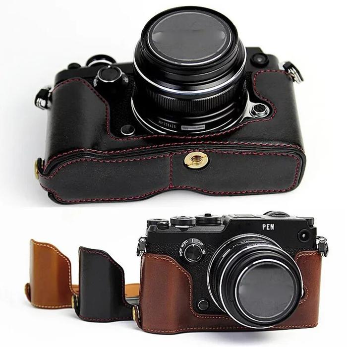 Jual Genuine Real Leather Protect Half Case Grip for Olympus PEN-F