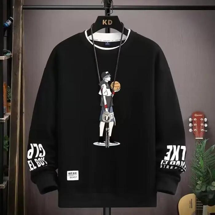 Gambar Men's Sweatshirt Printed Long Sleeve T-shirt Fashion Men's Clothing - Boy-Black, XL(60-70kg) dari toko marlina murah undefined Tokopedia