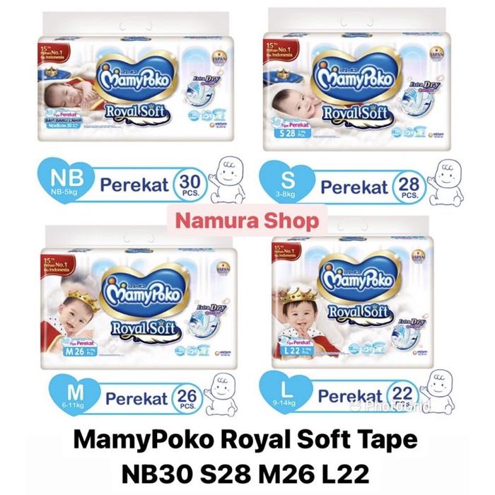 Gambar MamyPoko Royal Soft Tape NB30 NB 30 S28 S 28 M26 M 26 L22 L 22 Popok dari putrihidd_shop undefined Tokopedia