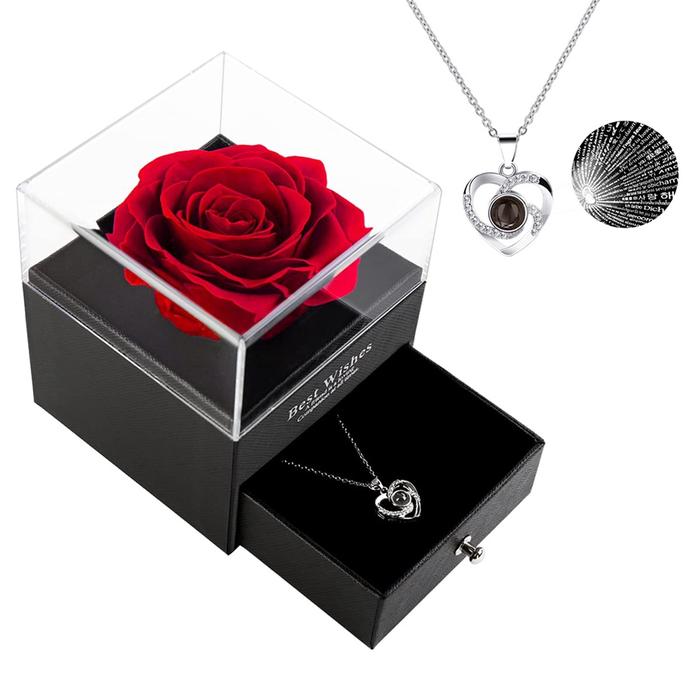 Gambar Diawetkan Mawar Merah Asli dengan Kalung 925 Silver dalam 100 Bahasa - perak-kalung dari Kecantikan Mistik undefined Tokopedia