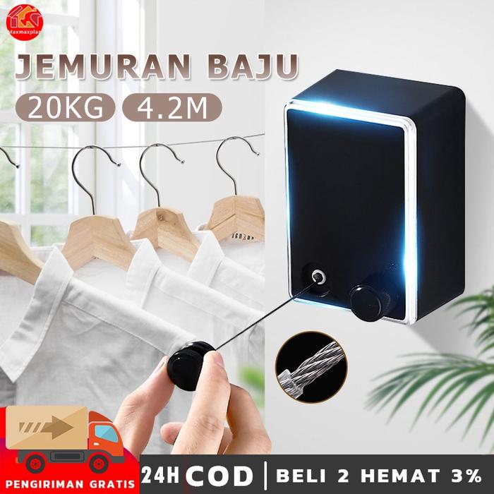 Jemuran Baju Portable Indoor Outdoor Retractable Tali Clothesline