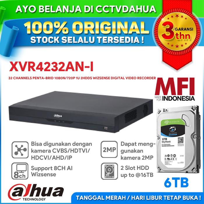 Gambar DAHUA XVR4232AN-I 32CH PENTA-BRID 1U 2 SLOT HDD WIZSENSE DVR H.265 - HDD 6TB MFI dari cctvdahua undefined Tokopedia