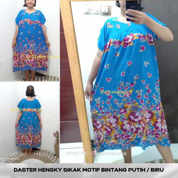 Gambar DASTER HENGKY SIKAK LD 120 MOTIF BINTANG PUTIH RAYON LINEN - BIRU dari dipakemama undefined Tokopedia