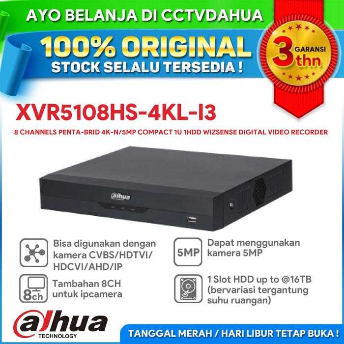 Gambar DAHUA XVR5108HS-4KL-I3 8CH PENTA-BRID 1U 1 SLOT HDD WIZSENSE H.265 DVR - NONHDD dari cctvdahua undefined Tokopedia
