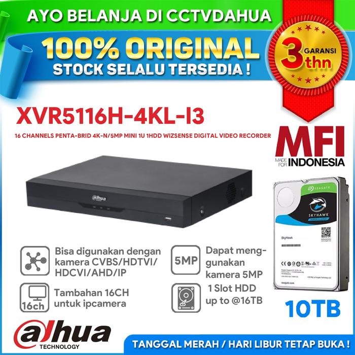 Gambar DAHUA XVR5116H-4KL-I3 16CH PENTA-BRID 1U 1 SLOT HDD WIZSENSE H.265 DVR - HDD 10TB MFI dari cctvdahua undefined Tokopedia