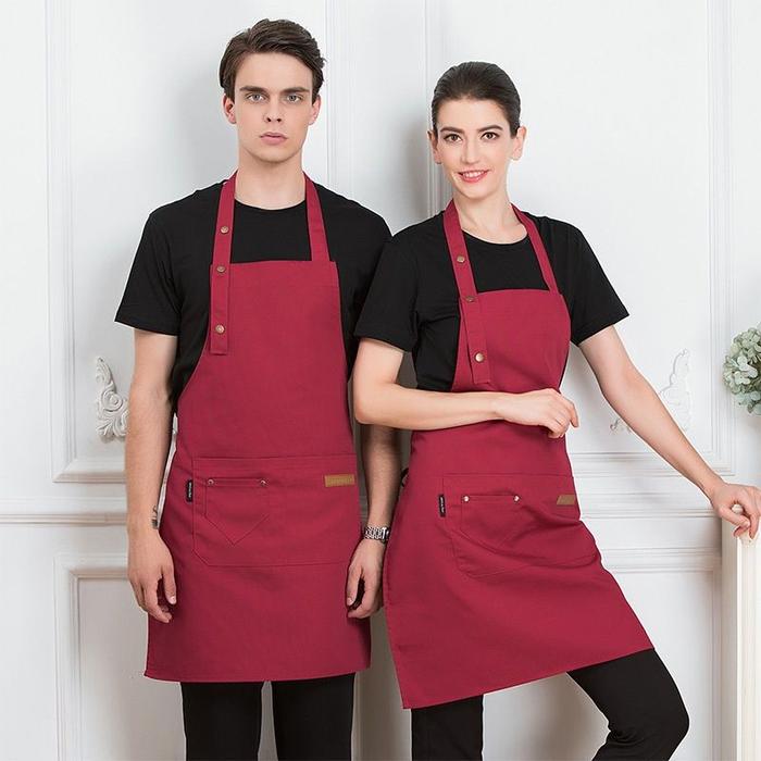 Gambar Apron Celemek Masak Dapur Pria Wanita Chef Pelayan Cafe Waiter Barista - KANCING Maron, CELEMEK dari larismanisterusya undefined Tokopedia