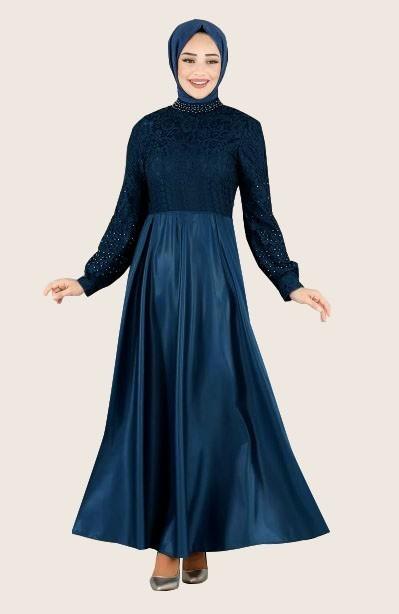 Gambar Abaya Gamis Brokat Zahia Dress Basic Premium by Humasyari - Navy, XL dari Humasyari Fashion Boutique undefined Tokopedia