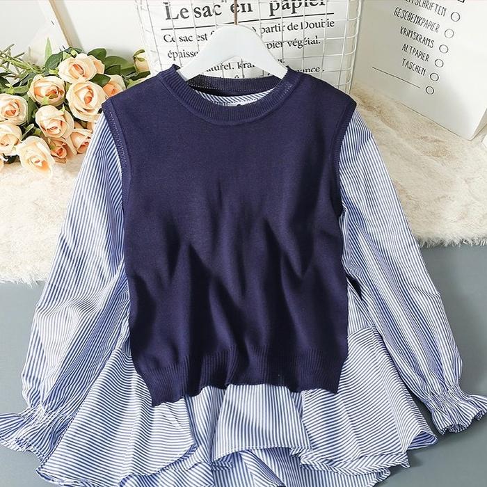 Gambar blouse wanita atasan rompi wanita bahan cotton mix knit NN10 - Stripe Navy dari Shakila Fashion Stor undefined Tokopedia