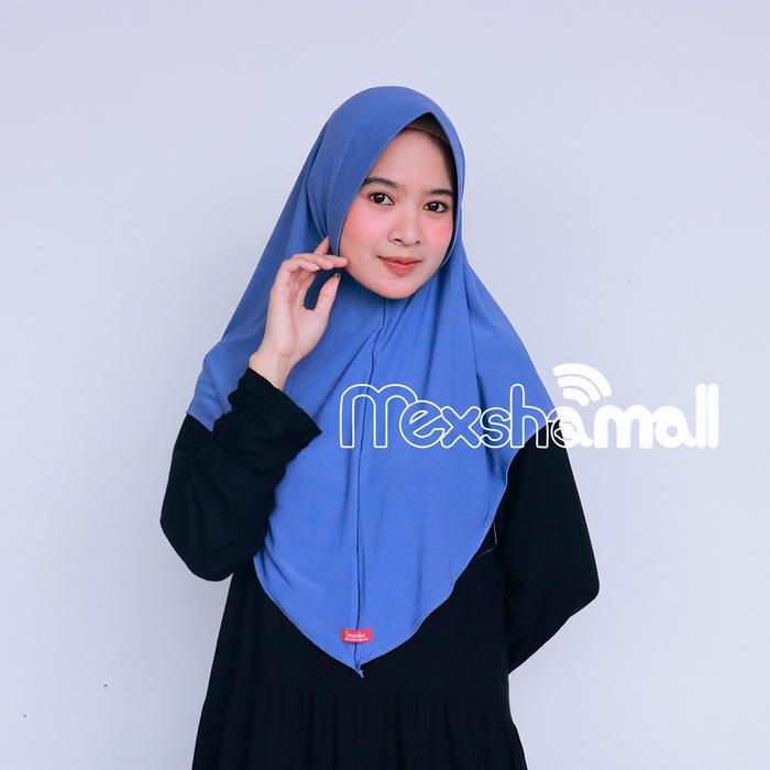 Gambar Jilbab Bergo Hamidah Alena Instan Ukuran L Jersey Premium Pet Antem - BLUE JEANS dari mexshamall undefined Tokopedia