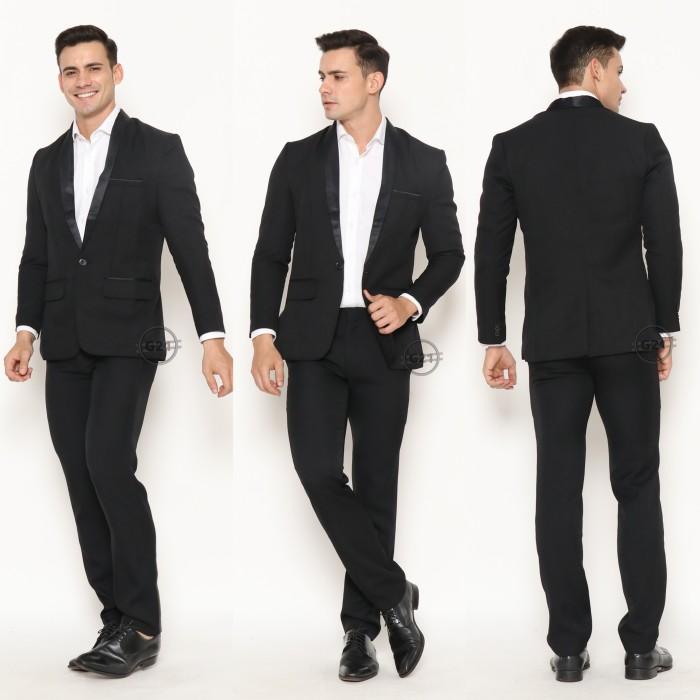 Gambar Jas Pria Formal Slim Fit Wedding Pengantin Model Tuxedo Premium - Hitam, XL dari inayafashion undefined Tokopedia
