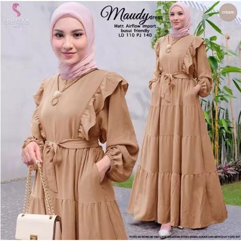 Gambar Hashiva - Gamis Terbaru Bahan Crinkle Premium Maudy Dress Wanita Dres - CREAM, XL dari Zaviyar olshop undefined Tokopedia