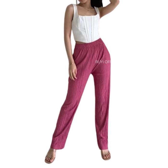 Gambar RUYI - Rhea Pants Pleats Premium Allsize - Fuschia dari RUYI.ID_NEW undefined Tokopedia