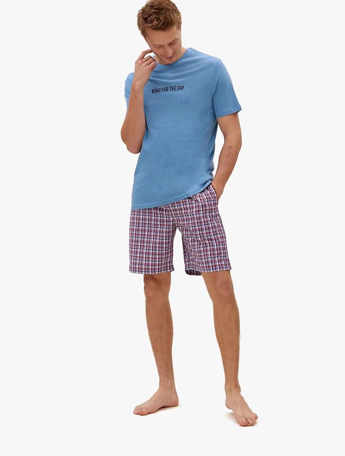 Gambar M&S - Piyama Pria - Pure Cotton King Slogan Pyjama Set - Blue Mix, XXL dari Marks & Spencer ID undefined Tokopedia