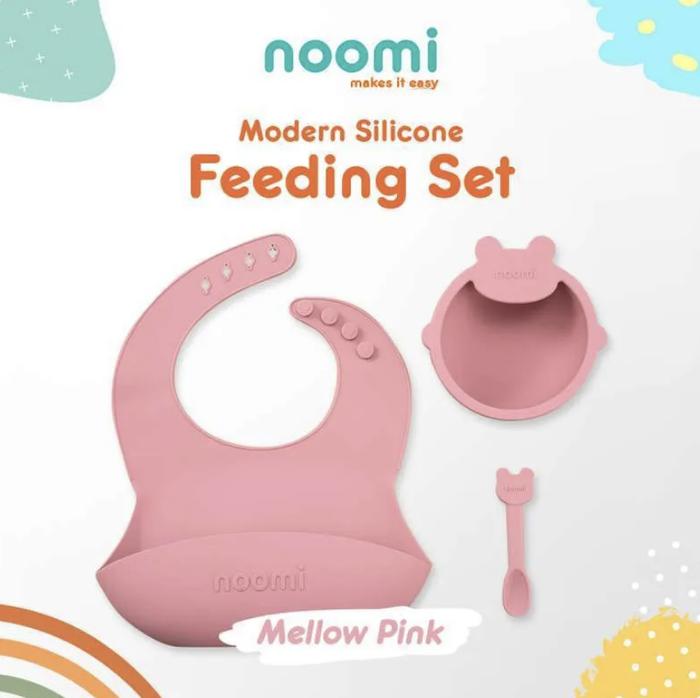 Gambar Noomi Modern Silicone Feeding Set | Bowl Bib Spoon - mellow pink dari Chubby Baby Jakarta undefined Tokopedia