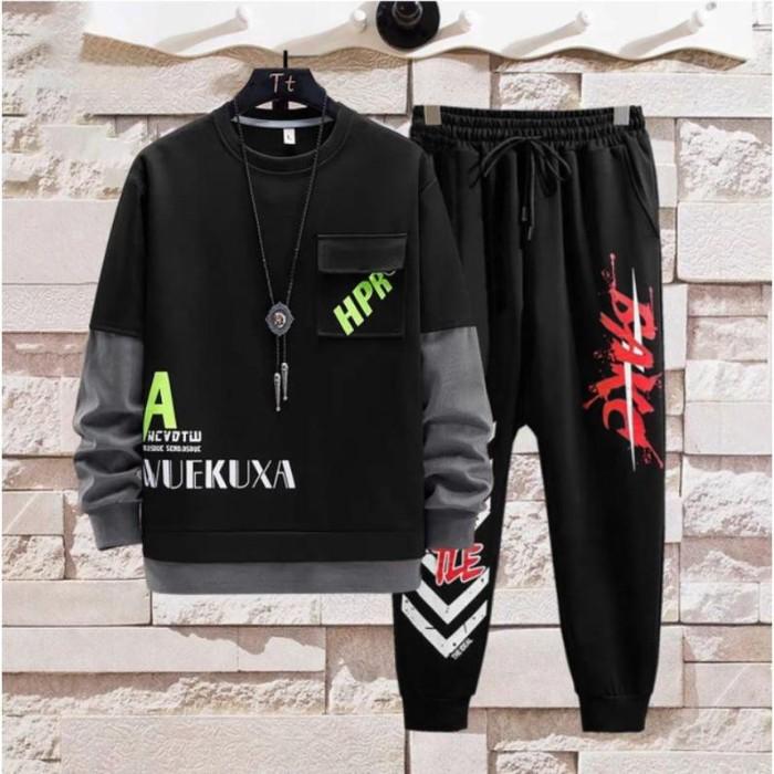 Gambar Baju Setelan Pria Remaja Dewasa One Set Sweater Celana Panjang Wuekuxa - Hitam dari FASHION BAJU KEKINIAN undefined Tokopedia