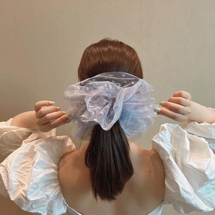 Gambar Big Scrunchie Cepol Ikat Rambut Jumbo Besar Korea - BS1 Blue dari Eyelasupplier undefined Tokopedia