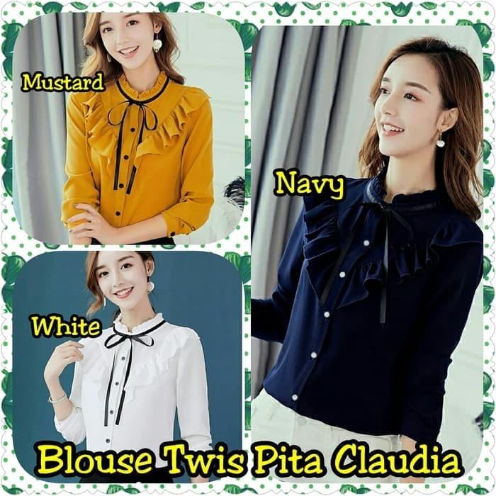 Gambar Baju Wanita Pakaian Cewek Fashion Perempuan Blouse Twis Pita Claudia - Putih dari FASHION BAJU KEKINIAN undefined Tokopedia