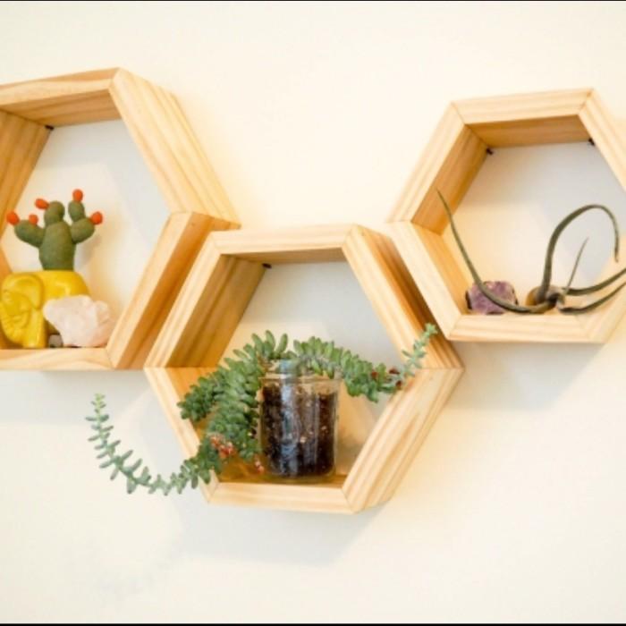 Gambar 3 Pcs Rak Dinding Kayu Hexagonal Murah Floating Shelves Rustic gantung - Clear Gloss dari Anugerah Wooden Craft undefined Tokopedia