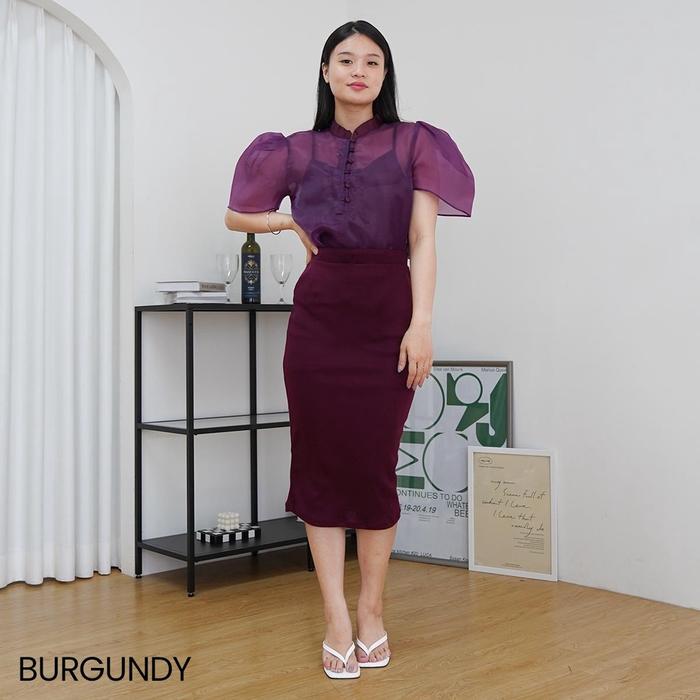 Gambar One Set Puff Sleeve Luxury Blouse Organza Top Atasan Wanita - Burgundy dari woopfashion undefined Tokopedia