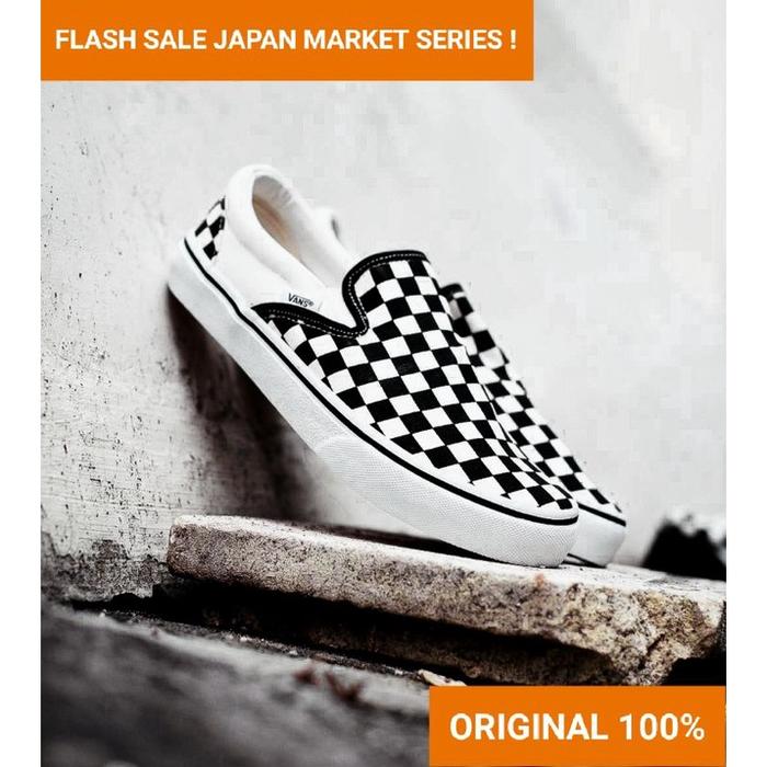 Sepatu Vans Slip On Checkerboard Black White Japan Market Original