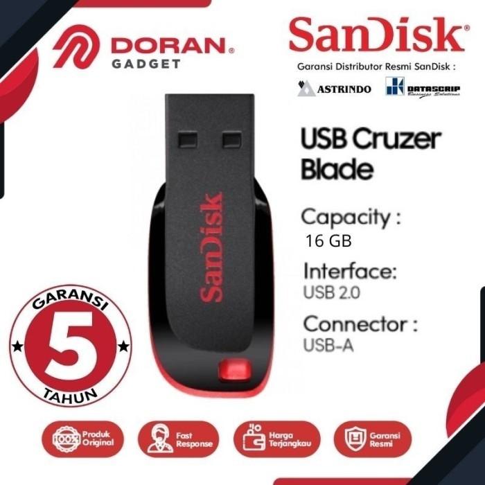 Gambar FlashDisk SanDisk Cruzer Blade 16GB USB FD CZ50 16 GB Flash Drive Ori - Hitam dari Doran Gadget Authorized Shop undefined Tokopedia